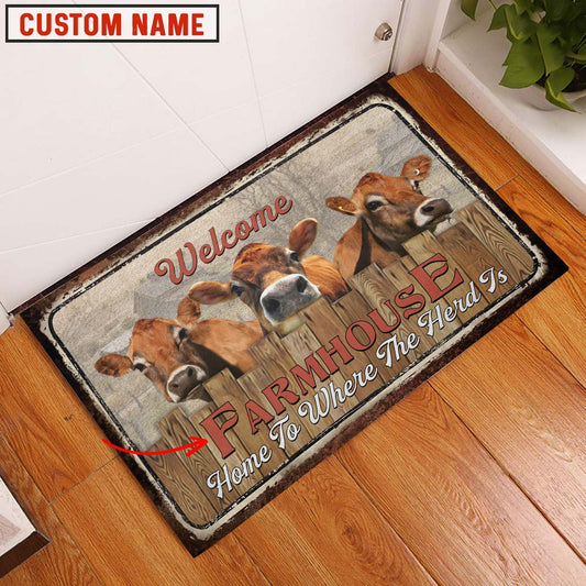 Uni Jersey Custom Name - Home To Where The Herd Is FarmHouse Doormat