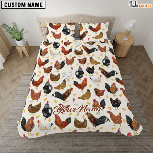 Uni Chicken Happy Pattern Custom Name Bedding Set