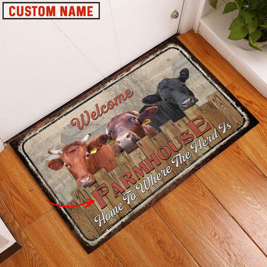 Uni Dexter Custom Name - Home To Where The Herd Is FarmHouse Doormat