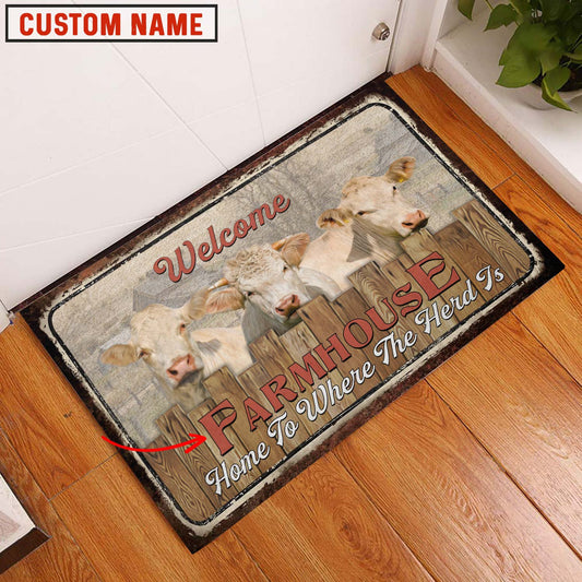 Uni Charolais Custom Name - Home To Where The Herd Is FarmHouse Doormat