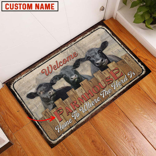 Uni Black Angus Custom Name - Home To Where The Herd Is FarmHouse Doormat