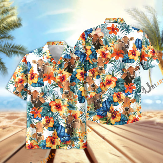 Unique Jersey Colorful Summer Flowers and Leaves Hawaiian Shirt