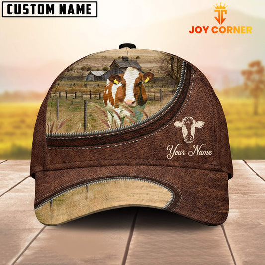 Uni Red Holstein On The Farm Customized Name Leather Pattern Cap