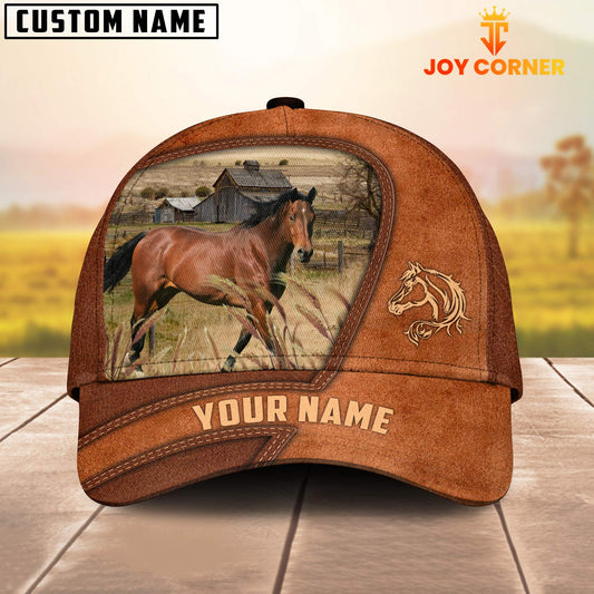 Uni Horse Customized Name Brown Leather Pattern Cap