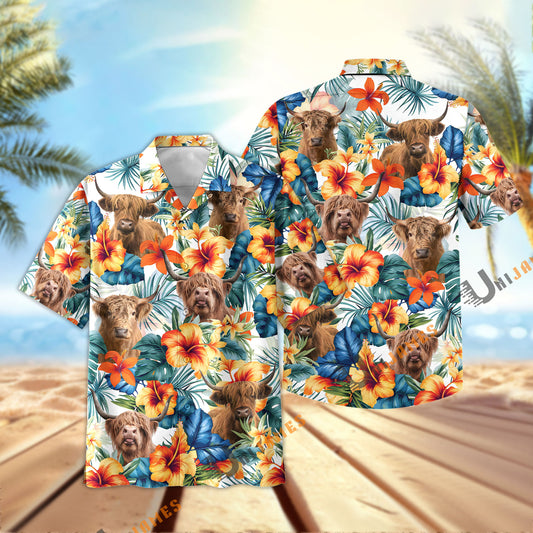 Unique Highland Colorful Summer Flowers and Leaves Hawaiian Shirt