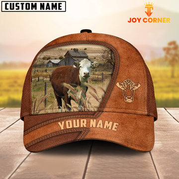 Uni Hereford Customized Name Brown Leather Pattern Cap