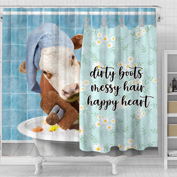 Uni Hereford Dirty Boots, Messy Hair, Happy Heart  3D Shower Curtain