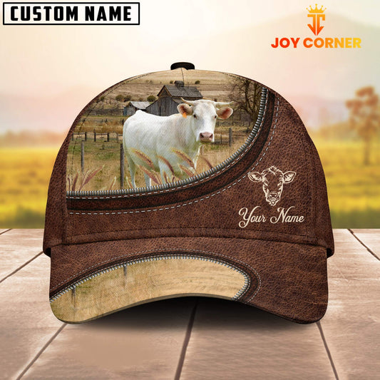 Uni Charolais On The Farm Customized Name Leather Pattern Cap