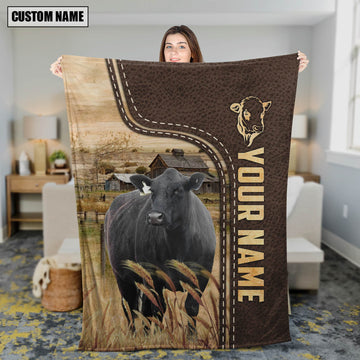 Uni Personalized Name Black Simmental Leather Pattern Blanket