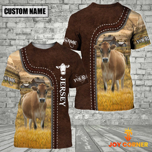 Uni Jersey Farm Custom Name Leather Pattern T-Shirt