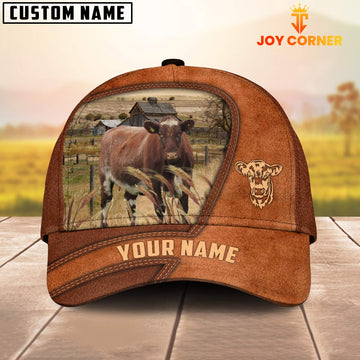 Uni Shorthorn Customized Name Brown Leather Pattern Cap