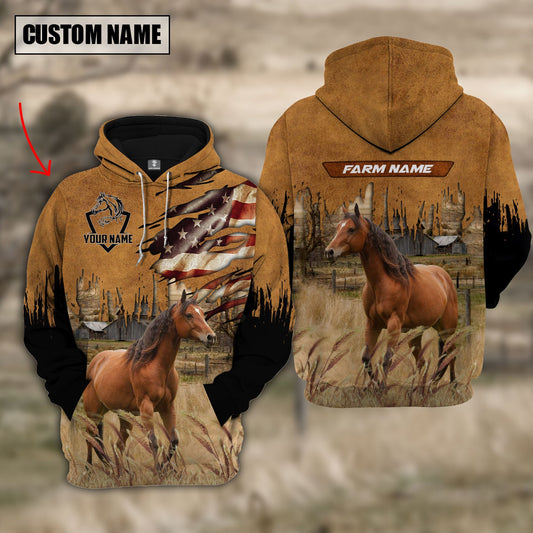 Uni Horse Custom Name US FLAG Pattern Hoodie