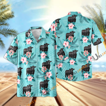 Uni Black Angus Aloha Cyan Color Hawaiian Shirt