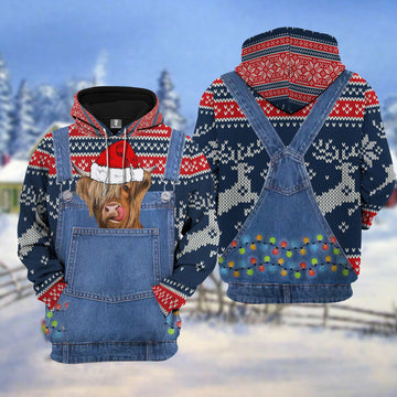 Uni Highland Cattle Christmas Knitting Pattern 3D Hoodie