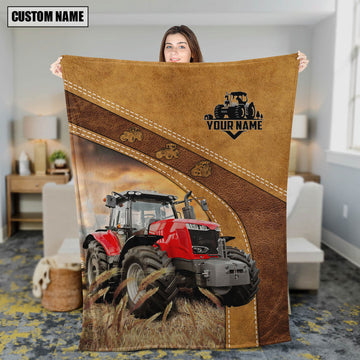 Uni Personalized Name Red Tractor In Field Farmhouse Blanket