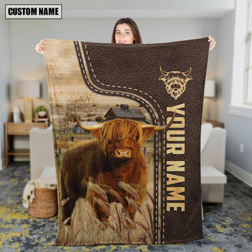 Uni Personalized Name Highland Leather Pattern Blanket