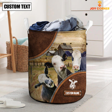 Uni Black Baldy Cow Custom Name Laundry Basket