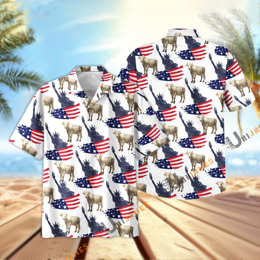 Uni Holstein US Flag and Liberty Pattern Hawaiian Shirt