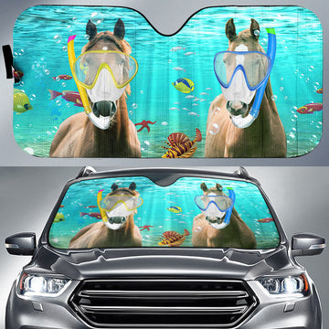 Uni Brown Horse Diving All Over Printed 3D Sun Shade