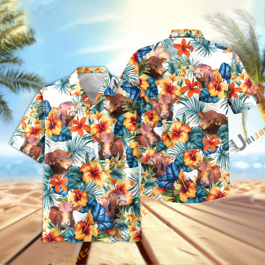 Unique Beefmaster Colorful Summer Flowers and Leaves Hawaiian Shirt