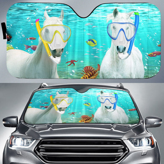 Uni White Horse Diving All Over Printed 3D Sun Shade