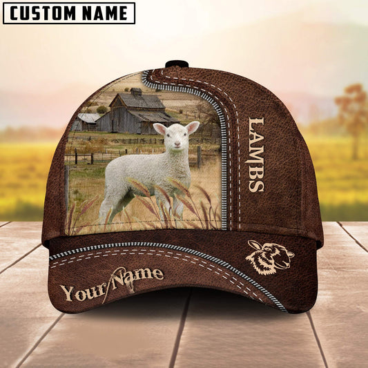 Uni Lambs Customized Name Leather Pattern Cap