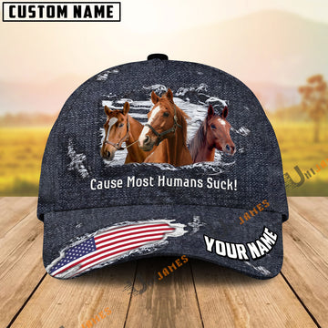 Uni Horse US Flag Dark Jean Pattern Customized Name Cap