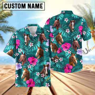 Uni Horse Green Flowers Summer Pattern Hawaiian Shirt