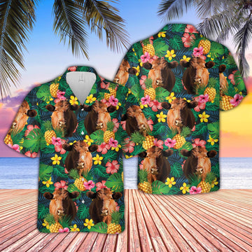 Uni Red Angus Summer Pattern 3D Hawaiian Shirt