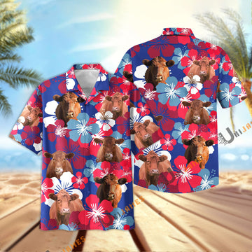 Unique Red Angus Flower Blue Red 3D Hawaiian Shirt