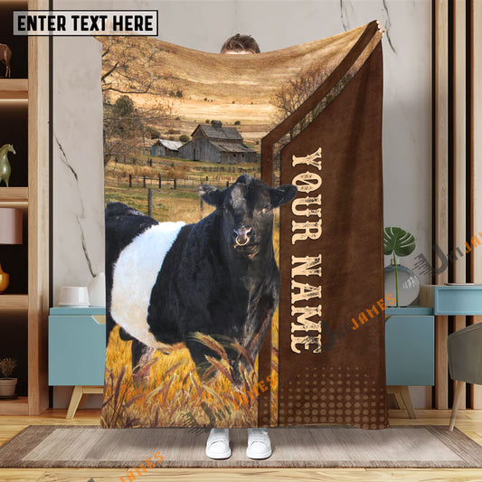 Uni Personalized Name Belted Galloway Farming Life Pattern Blanket