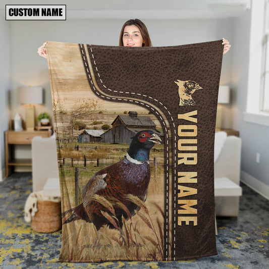 Uni Personalized Name Pheasant Leather Pattern Blanket