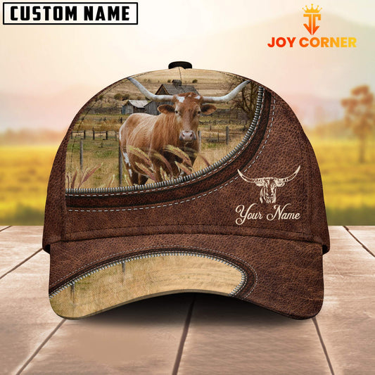 Uni Texas Longhorn On The Farm Customized Name Leather Pattern Cap