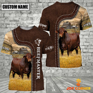 Uni Beefmaster Farm Custom Name Leather Pattern T-Shirt
