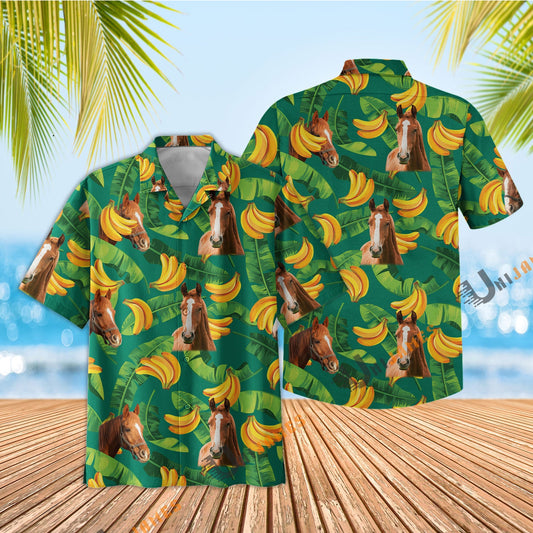 Uni Horse Banana Green Summer Hawaiian Shirt