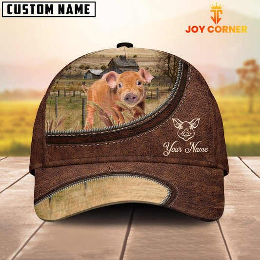 Uni Pig Brownie On The Farm Customized Name Leather Pattern Cap