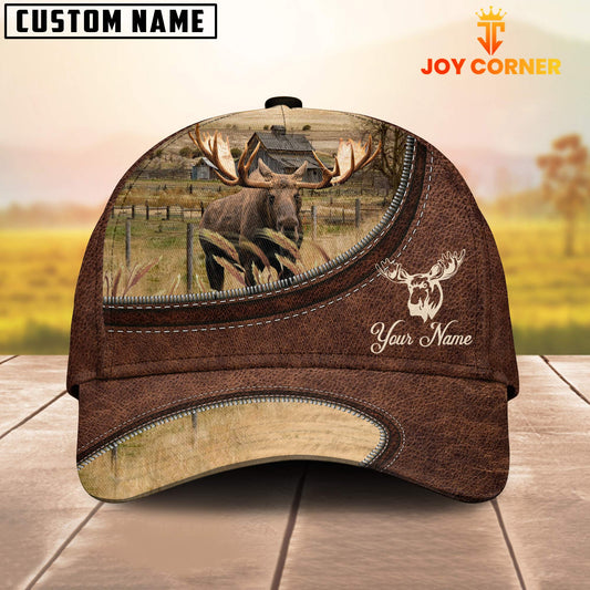 Uni Moose On The Farm Customized Name Leather Pattern Cap