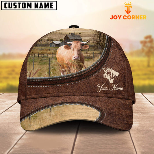 Uni Gelbivieh On The Farm Customized Name Leather Pattern Cap