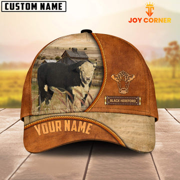 Uni Custom Name Black Hereford Leather Pattern Cap TT10