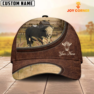 Uni Black Hereford On The Farm Customized Name Leather Pattern Cap