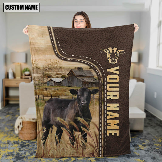 Uni Personalized Name Sim Angus 2 Leather Pattern Blanket