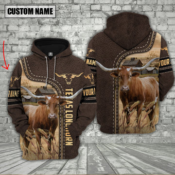 Uni Texas Longhorn Brown Leather Personalized 3D Hoodie