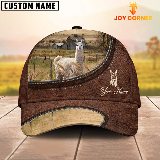 Uni Llama On The Farm Customized Name Leather Pattern Cap