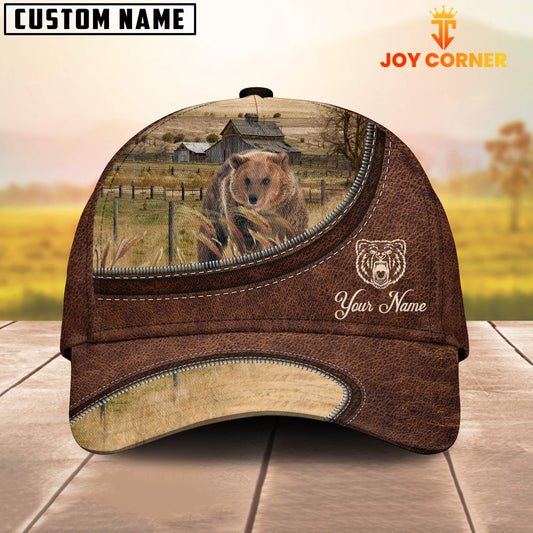 Uni Bear On The Farm Customized Name Leather Pattern Cap