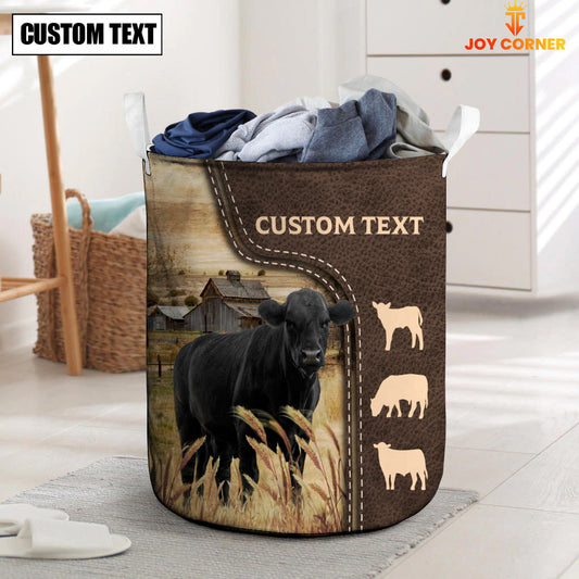 Uni Black Angus Custom Name Leather Pattern Laundry Basket