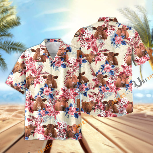 Uni Red Angus Flowers Cool Summer Pattern Hawaiian Shirt