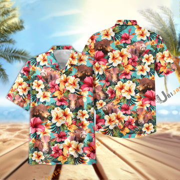 Unique Beefmaster Tropical Flower Pattern Seamless Hawaiian Shirt