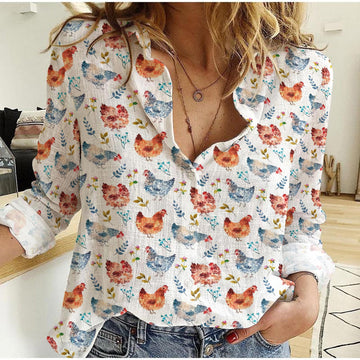 Unique Chicken And Leaves Pattern Casual Shirt