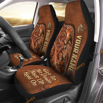 Uni Horse Personalized Name Farming Life Leather Pattern Car Seat Covers Universal Fit (2Pcs)