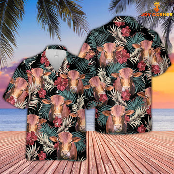 Uni Beefmaster Dark Red Flowers Pattern Hawaiian Shirt